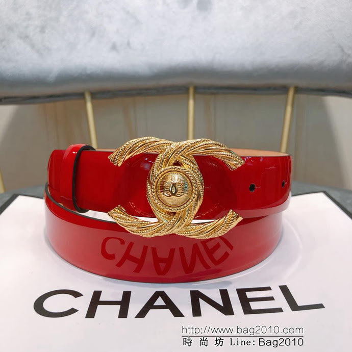 CHANEL香奈兒 18新款 30mm精品 進口皮漆皮面料 樹膏底妖帶 網紅同款腰帶 紅色腰帶  xfp1162